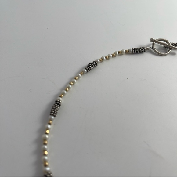 Silver, Gold Tone beads, pearls necklace 16” - Picture 3 of 11